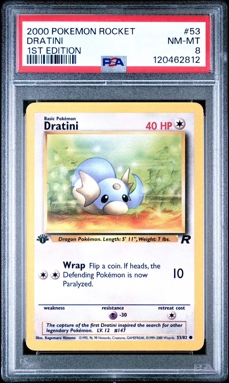 PSA 8 Dratini 1st Edition Non Holo #53 2000 Pokemon Rocket 120462812