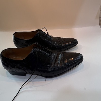 a.testoni Men's black ostrich lace ups, matching ostrich belt. Black Label, 11D.
