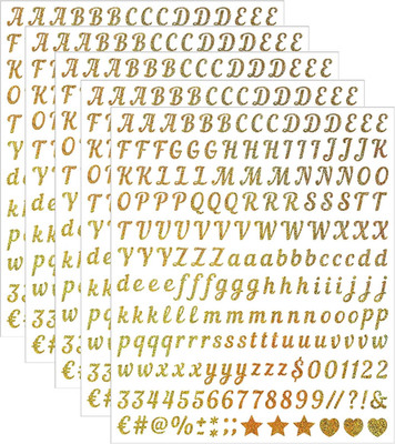 0.5 Inch Small Letter Sticker, Golden Vinyl Self Adhesive Alphabet Number Sticke