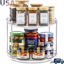 2 Tier Lazy Susan Organizer Spinning Rack Kitchen Bathroom Pantry Storage New