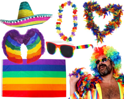 ERWACHSENE REGENBOGEN MEHRFARBIGES ZUBEHÖR STOLZ LGBT + COMMUNITY KOSTÜM PAKET