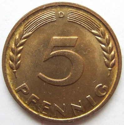 Münze Bundesrepublik Deutschland 5 Pfennig 1950 D in fast Stempelglanz - Bild 1 von 2