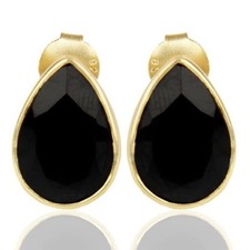 Black Onyx Gemstone Jewelry 14K Gold Plated 925 Sterling Silver Stud Earrings