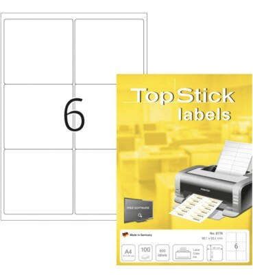 TopStick 8758 Adressetiketten, 100 Blatt, 99,1 x 67,7 mm, 8 pro A4 Bogen, 800 Stück