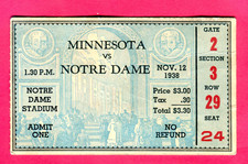 VINTAGE 1938 COLLEGE FOOTBALL TICKET STUB-11/12/38 NOTRE DAME/MINNESOTA