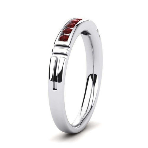 Ruby Channel-Set Round 2.00mm Half Eternity Ring With Rhodium Plated - Picture 4 of 7