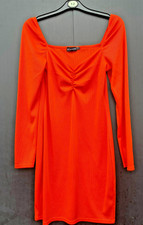 NWOT PRETTYLITTLETHING UK 12 Orange Ribbed Long Sleeve Short Length Dress