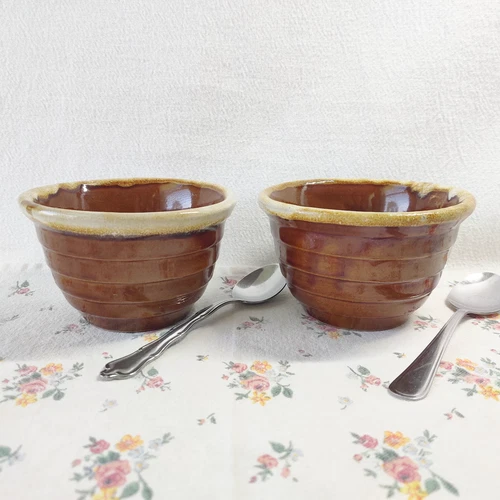 Maple Leaf USA Monmouth Pottery Dripware Soup Bowl Set of 2 Onion Soup