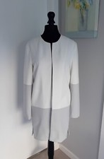 Yaya Ladies White & Grey Long Spring Summer Jacket Size 10 New Collarless
