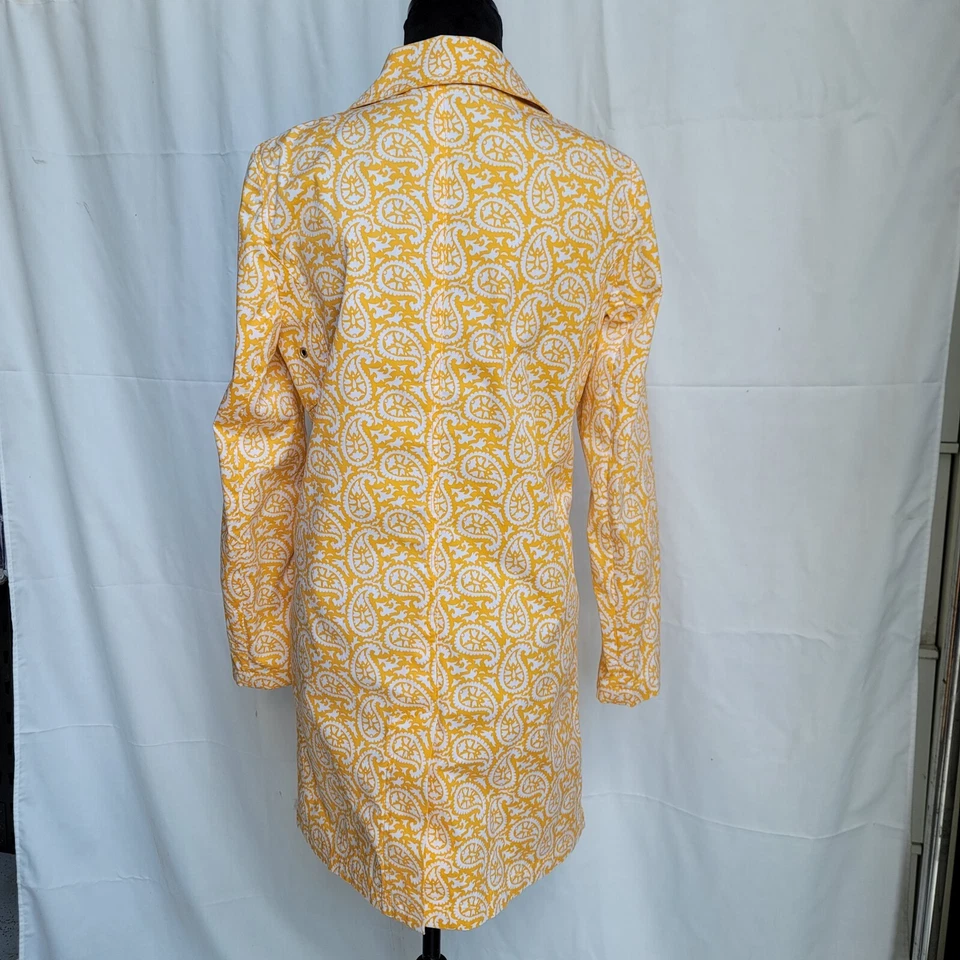 Michael Kors Sunshine Yellow White Paisley Classi Trench Coat Jacket Snap Small - Image 4 of 4