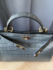 Pulicati [made In Italy] Genuine Leather Satchel Handbag With Strap, Gray, New