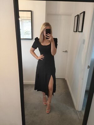Black Leg Split Short Sleeve Cleavage Summer Midi Maxi Dress Wedding  Occasion 6. | eBay UK