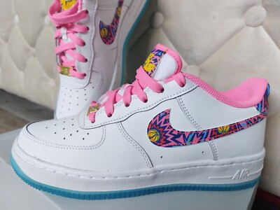 Nike Air Force 1 GS   White/Multi-Color-Pink Glow Gr 38