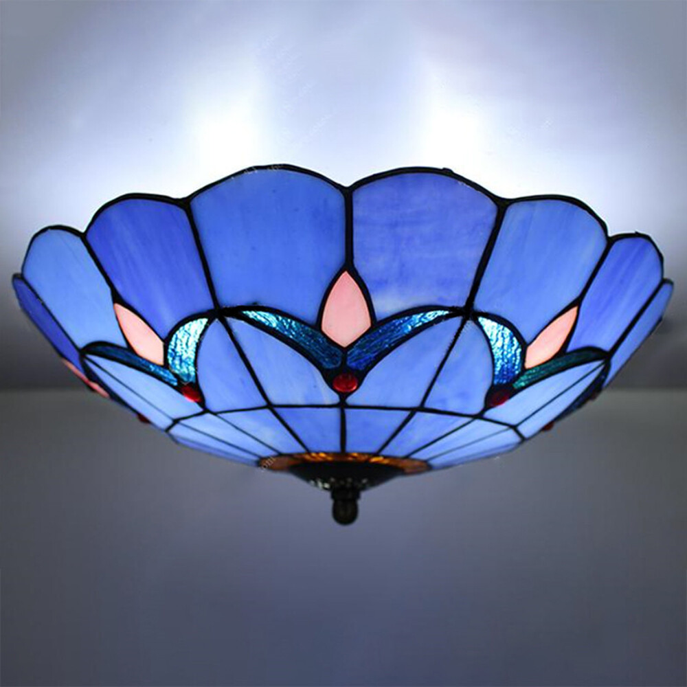 Countryside Retro Semi Flush Mount Ceiling Light Tiffany Bowl Shade Pendant Lamp