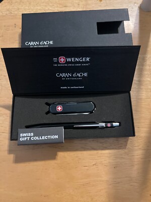 Caran d'Ache/Wenger Swiss Made Pen & Knife Set (Black Pen & Knife, Black Ink),