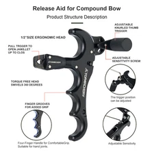 Archery Compound Bow Release Aids 360° Rotation Finger Grip Thumb Release Aids