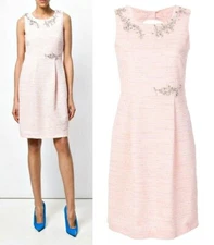 MOSCHINO BOUTIQUE Rhinestone/ Pins Embellished Tweed Shift Dress sz 4/IT 38 $930