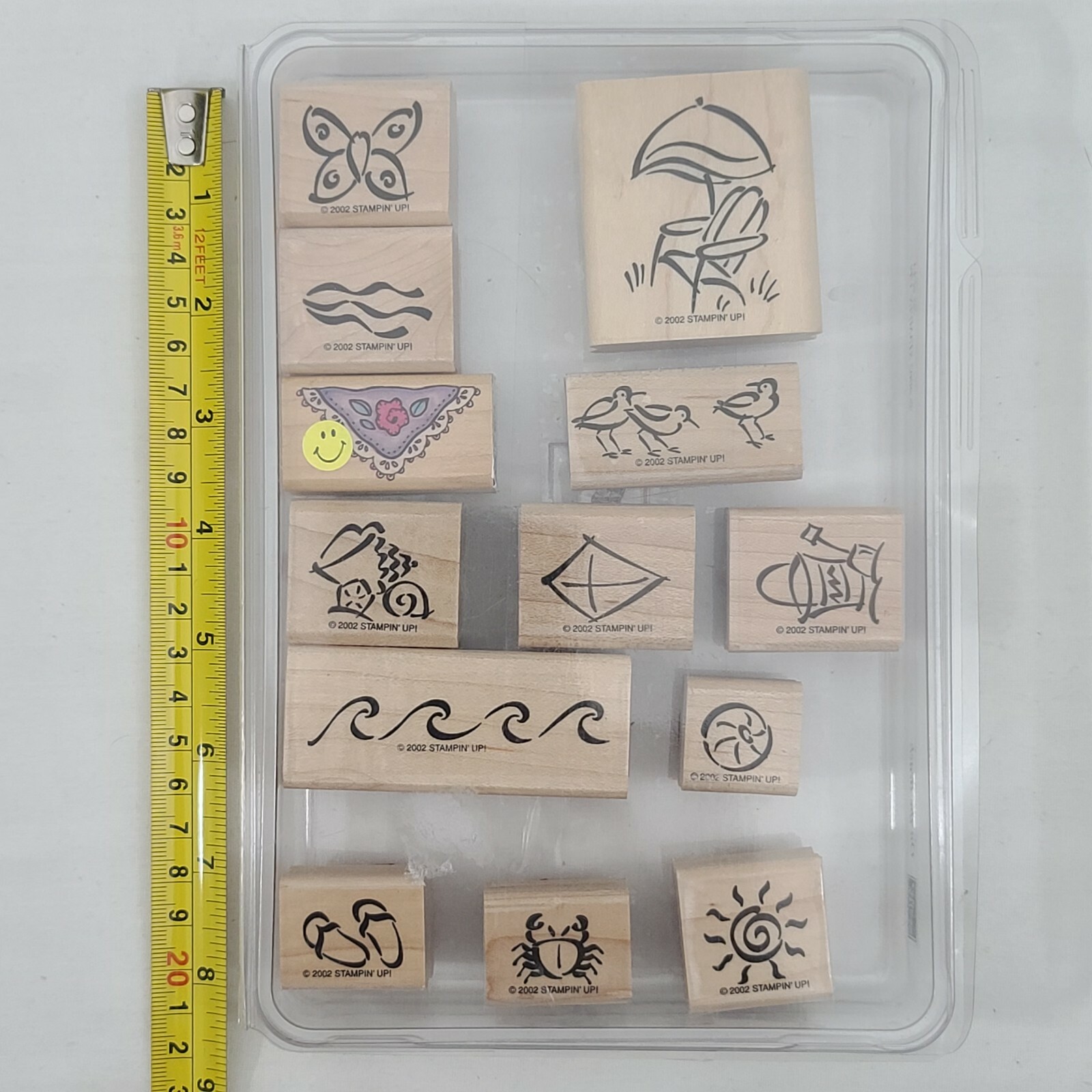 13 PC Wood Stamp Set~Stampin' Up!~2002~Chair Crab Waves Bird Pail Kite Sun Ball
