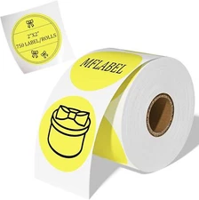 MFLABEL 2 Inch Thermal Sticker Labels, Yellow Round Thermal Labels,Circle Labels