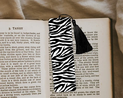 Zebra Print Aluminium Bookmark, Tassel Bookmark, Page Saver