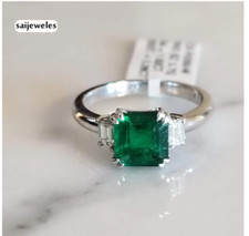 Asscher Cut 2CT Real Emerald Engagement Wedding Ring Women's 14K White Gold Over
