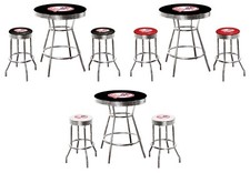 MLB 5PC Black Bar Table Swivel Seats Colored Vinyl Team Logo Decals Glass Option