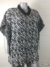 Woman LANE BRYANT TOP BLOUSE TUNIC Sz 18/20 zebra Print Butterfly sleeve peplum