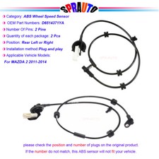 2pc Abs Wheel Speed Sensor Set Rear Lh Rh For Mazda 2 11-14 L4 1.5l D6514371ya