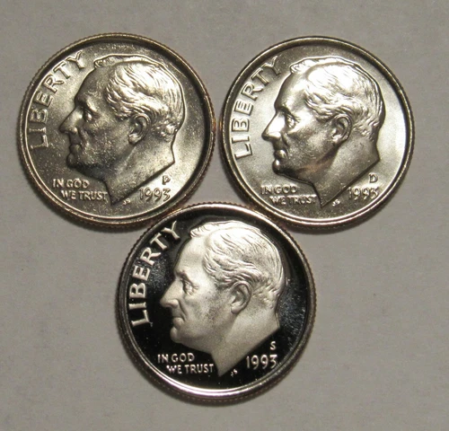 1993 P,D&S Roosevelt Dimes in BU and Proof condition