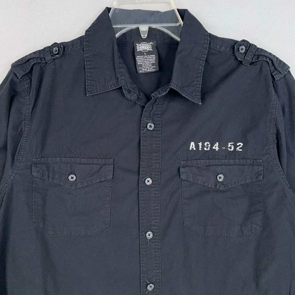 Camisa MMA Elite Para Hombres Grande Negra Gráfica Abotonada Militar Edgy Y2K Cyber Goth Foto 2 de 4