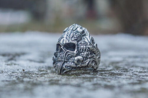 Skull Gothic Biker Ring, Gift For Him, Unique Design Jewelry, Brutal Signet - Picture 1 of 9
