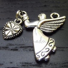 5PCs Angel With Heart Double Sided Silver Plated Wholesale Pendant Charms -C1473