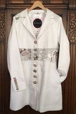 Kurzmantel Gehrock st-martins weiß mit graubraunem Besatz Damen Gr 40 neuwertig