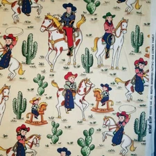 Vintage MICHAEL MILLER Cowboy Western Cactus Horse Cotton Fabric by 1/2 Yd RARE