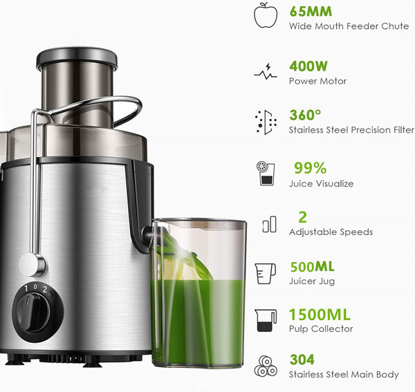 Macchina Estrattore Succo e Centrifuga per Frutta e Verdura BPA Free