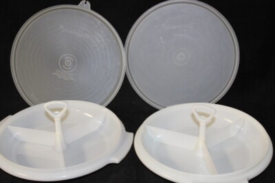 2 VTG Tupperware 3 pc Suzette 608 3-Sectioned Relish Dishes/Trays with Lids 229