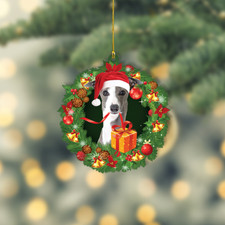 Greyhound Dog Christmas Wreath Ornament, Love Greyhound Dog Christmas Ornament