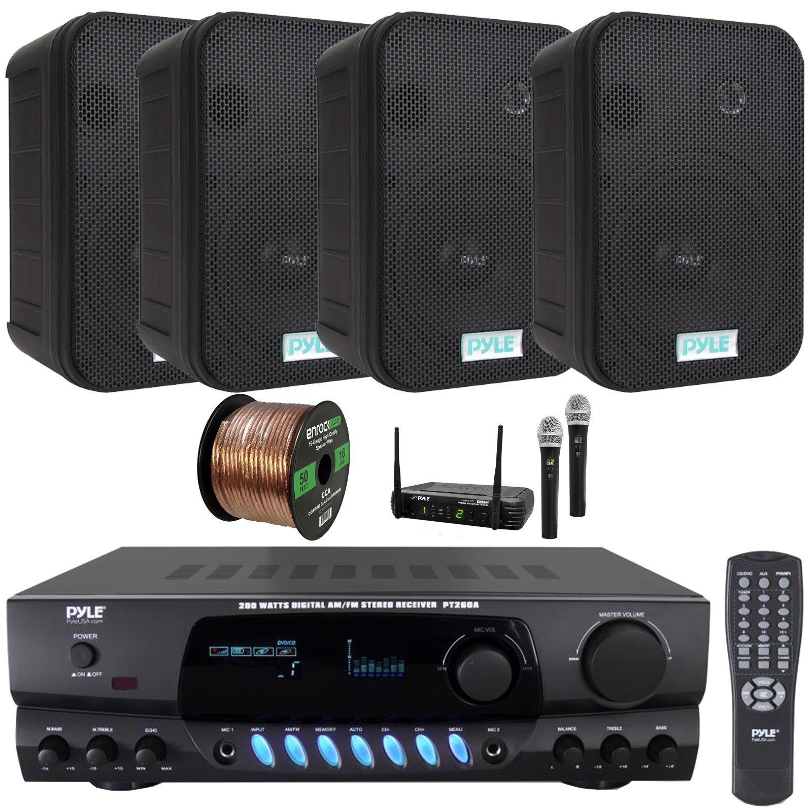 Pyle Stereo Display Receiver, 4x 6.5'' 500W Indoor/Outdoor S