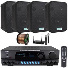 Pyle Stereo Display Receiver, 4x 6.5'' 500W Indoor/Outdoor Speakers, Mic System