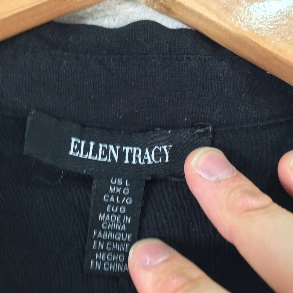 Ellen Tracy womens button up shirt size L black long sleeve collar linen 124910 — 第 3/4 张图片