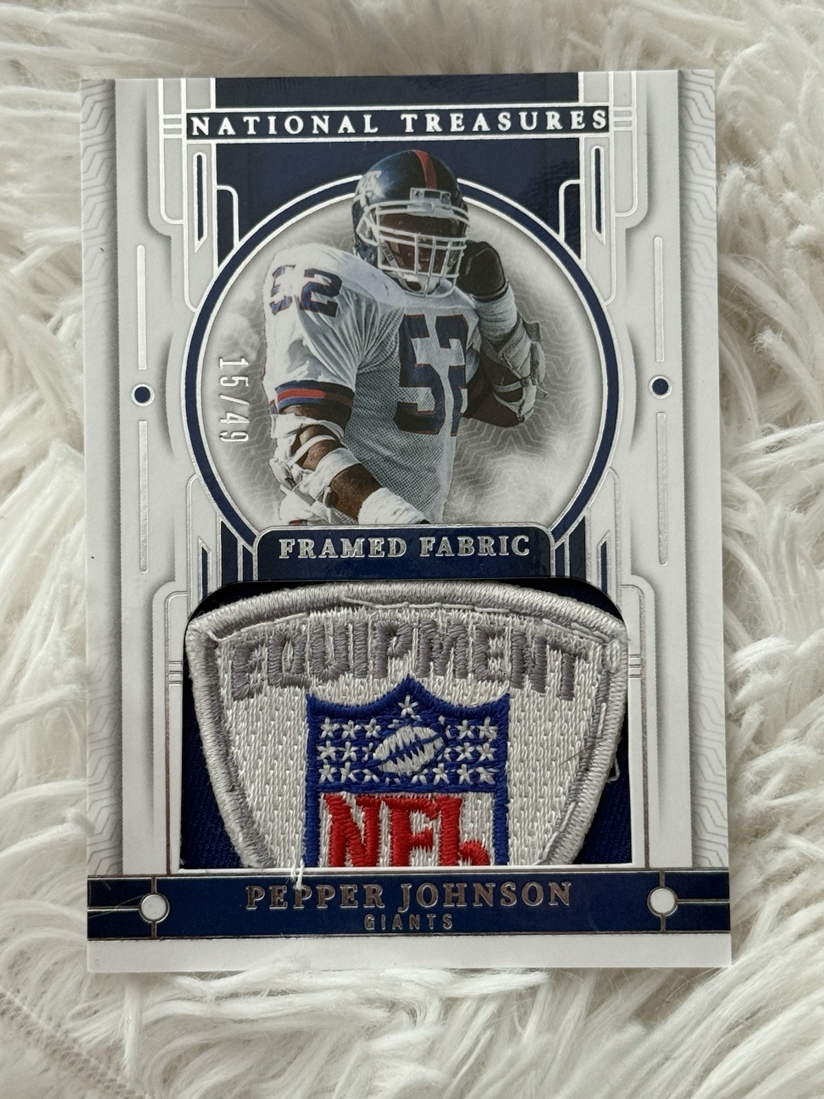 Pepper Johnson National Treasures Framed Fabric NFL Shield Equipment PatchGiants