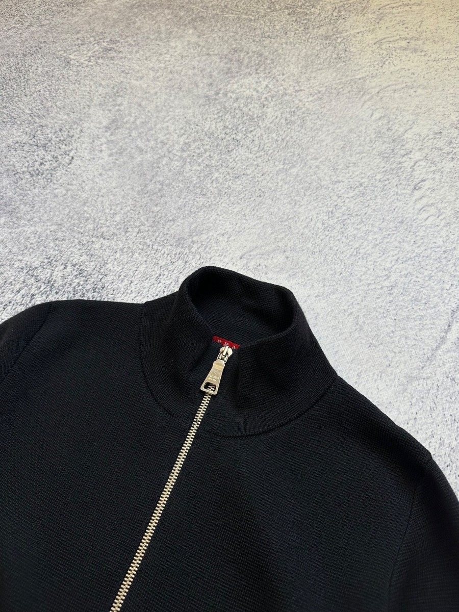 Vintage Prada Sport Zip-up Black Knit Sweater Jacket Size 40 Rare