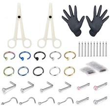 Professional Body Piercing Kit - 46Pcs 316L Surgical Steel Nose Lip Piercing ...