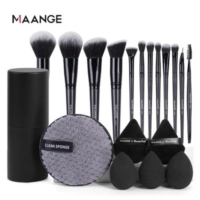 MAANGE 19PCS Makeup Brush Set With Beauty Storage Box Powder Puff Sponge