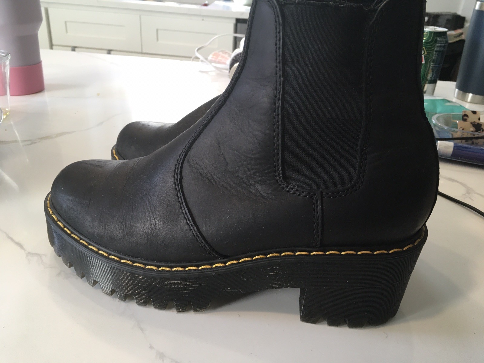 Womens Dr. Doc Martens Black Leather Platform Chunky Rometty Boots US 7 EU 38