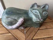 Handcarved Wood Resin Thai Folkart Green Pink CAT Sculpture APM Company Bangkok