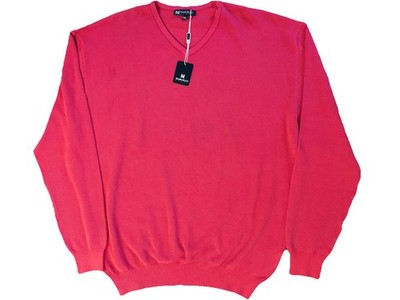 Marcello Sport Italian 300 Red Popcorn Stitch Men s V Neck XXL Sweater NWT