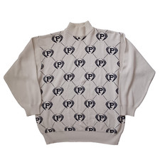 Vintage Phat Farm Sweater Mens 2XL Ivory Mock Neck Logo AOP Hip Hop 90s Y2K