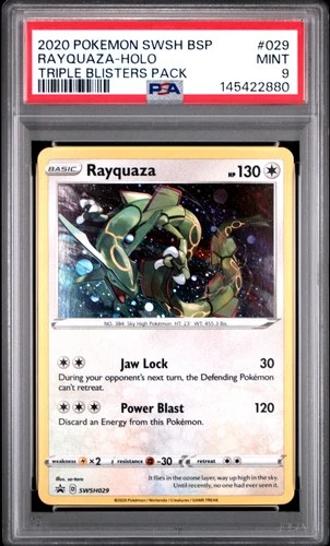 2020 POKEMON SWSH BLACK STAR PROMO TRIPLE BLISTERS PACK #029 RAYQUAZA-HOLO PSA 9