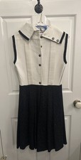 CHANEL White Black Sleeveless Collared Knee Length Dress Size 40